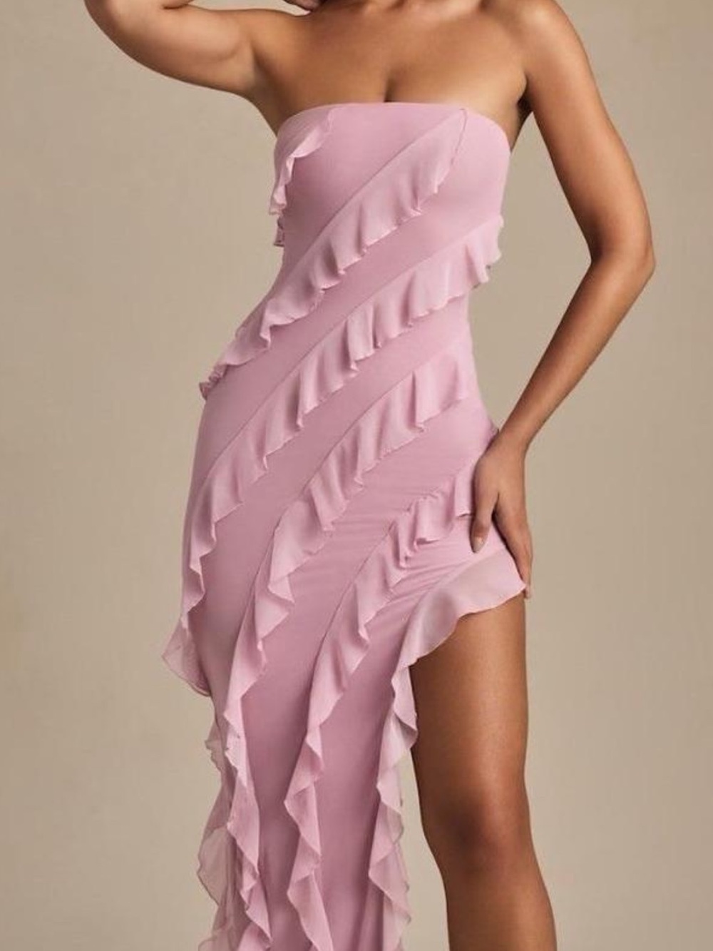 Oh Polly Strapless Pink Ruffle Asymmetrical Dress